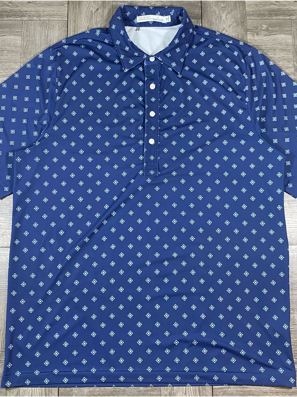 Criquet Men's Golf Polo Shirt - Floral Geometric Print / Navy - Large L